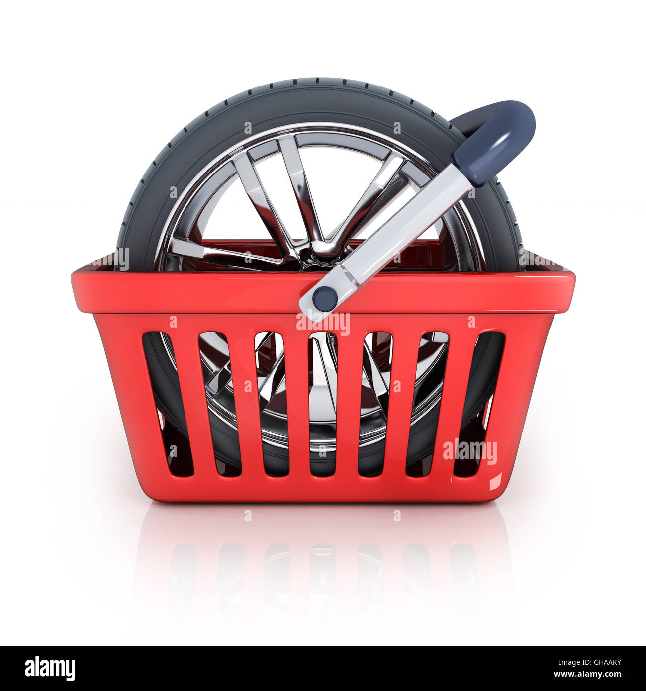 Shop bag and wheel (done in 3d rendering) Stock Photo