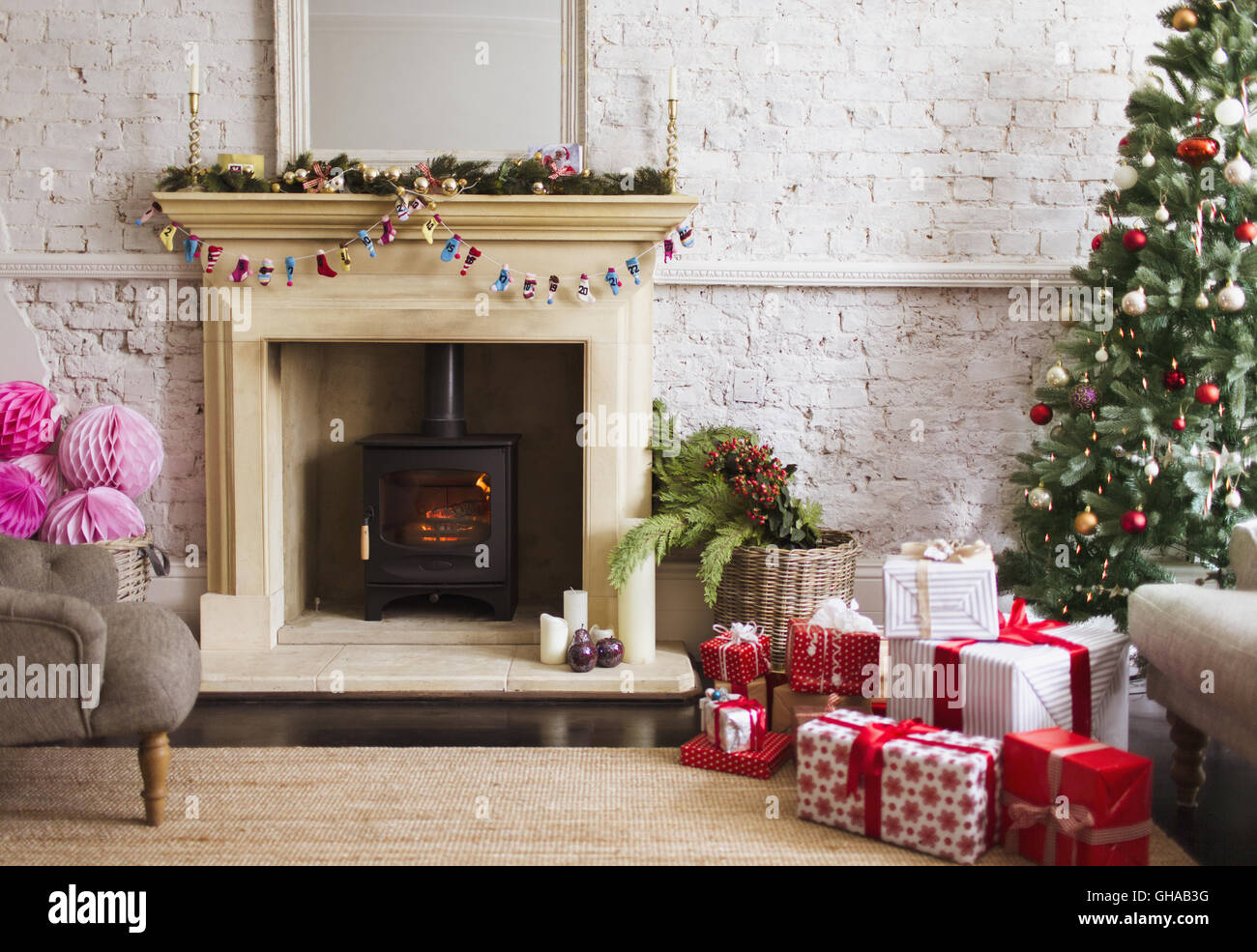 Brick fireplace fire color hi-res stock photography and images - Alamy