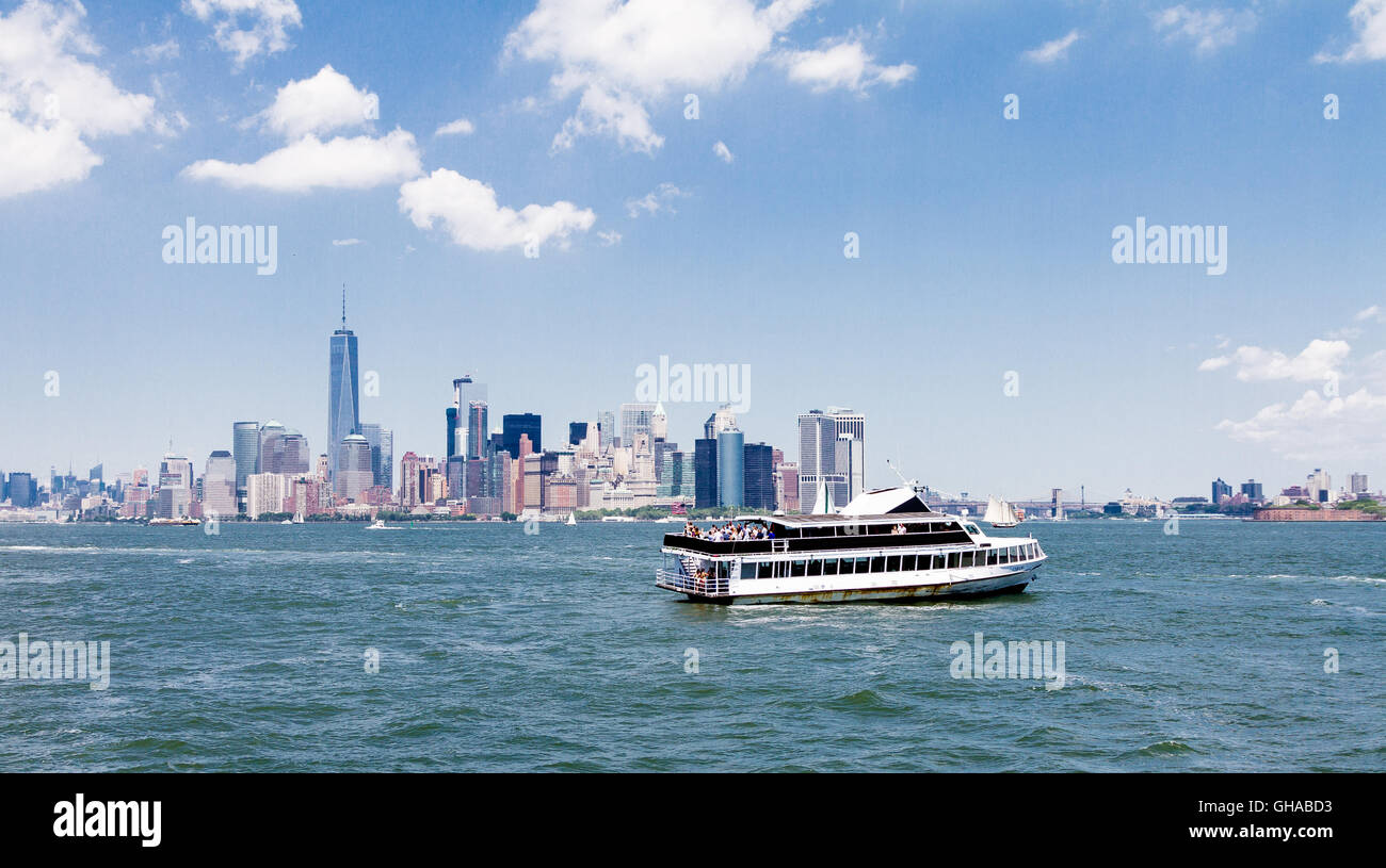 The New York skyline from the Harbour Stock Photo