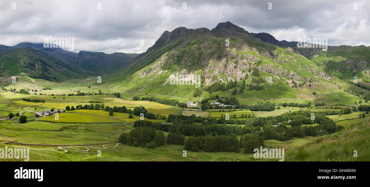Panorama of Great Langdale from Side Pike Stock Photo