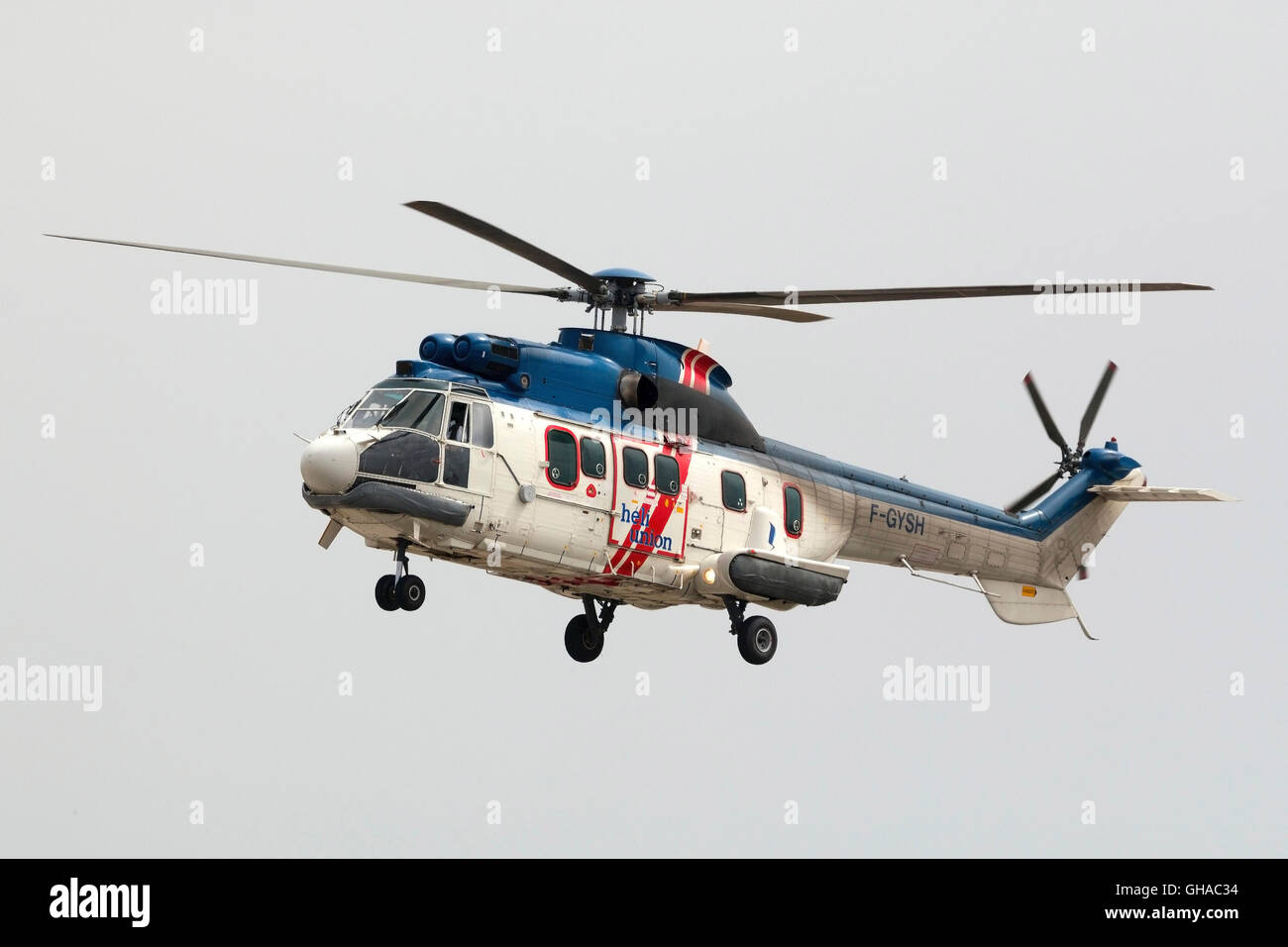 Heli-Union Eurocopter AS-332L1 Super Puma departing on a flight to an oil  rig in the Mediterranean Stock Photo - Alamy