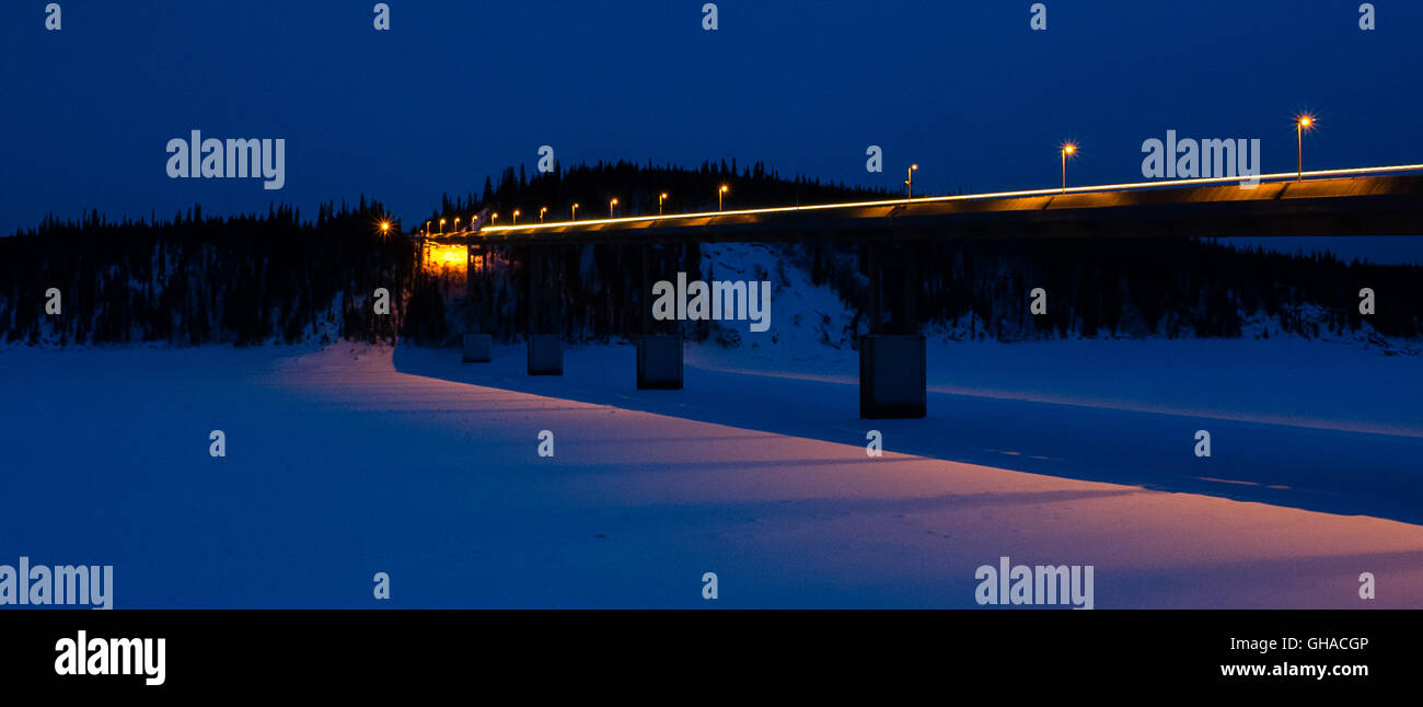 Lines of light show the passage of a vehicle heading up the Dalton