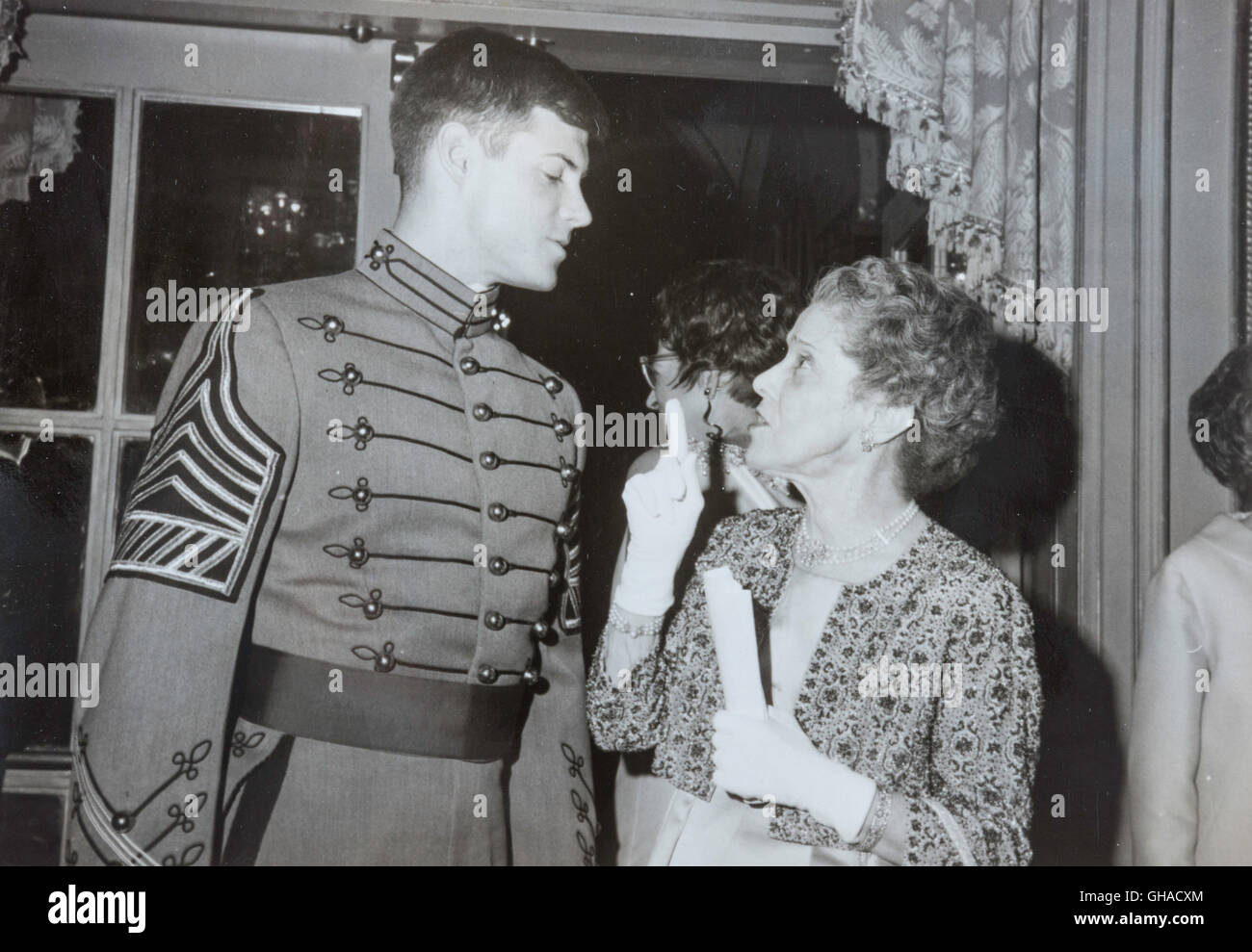 West Point Cadet  and Mrs Douglas MacArthur, formal Ball , 1969, West Point , NY, USA Stock Photo