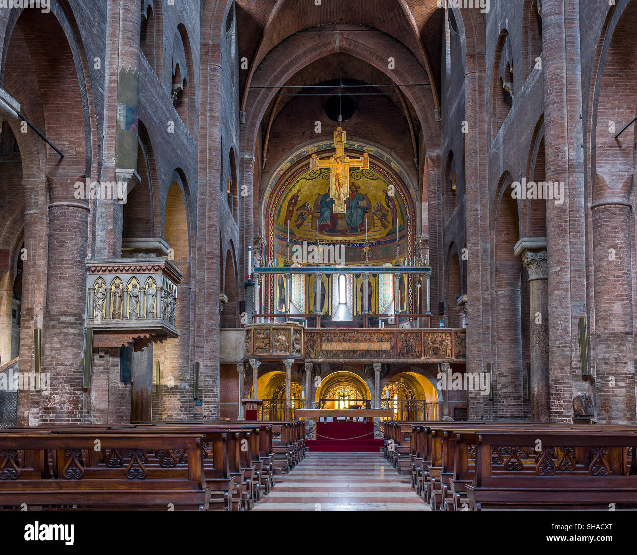Inside of the Metropolitan Cathedral of Santa Maria Assunta e San Geminiano of Modena. Emilia-Romagna. Italy. Stock Photo