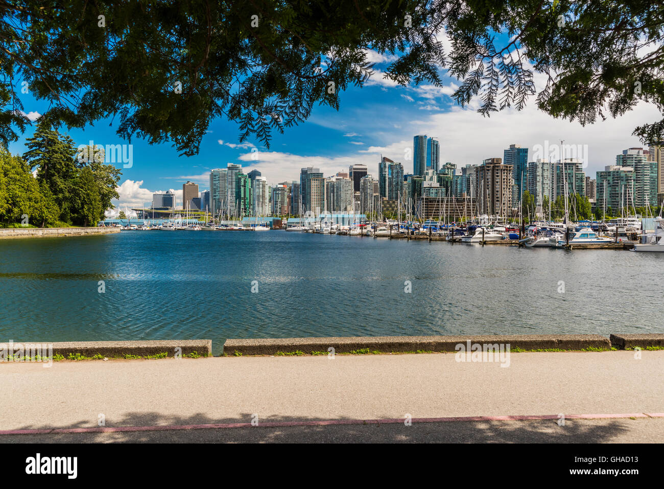 City skyline as seen from Stanley Park, Vancouver, British Columbia, Canada Stock Photo