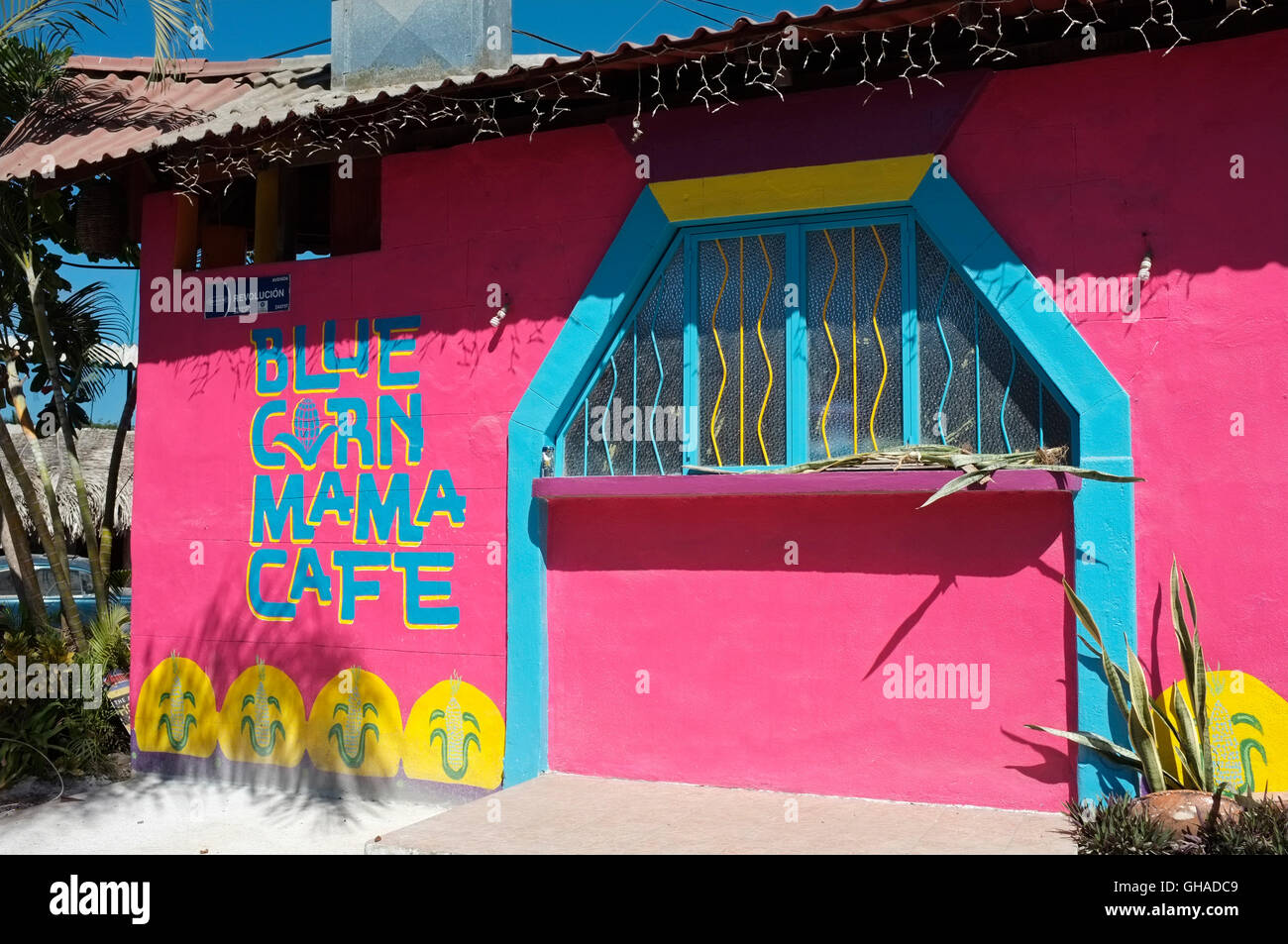 The Blue Corn Mama Cafe, Sayulita, Riviera Nayarit, Mexico. Stock Photo