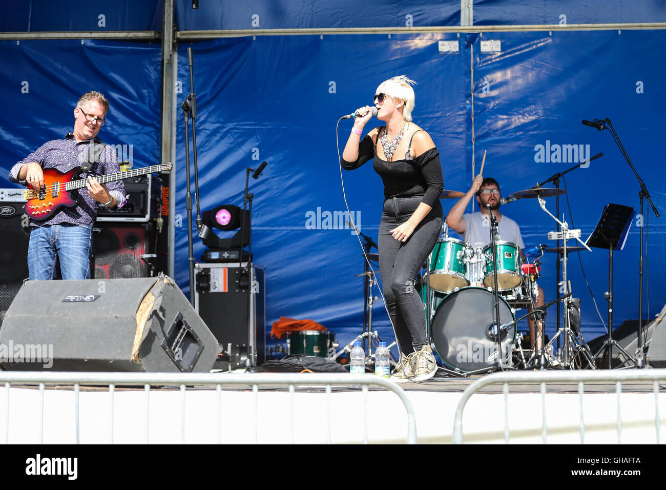 Musicians on stage at an open air county festival, the South Glos Show