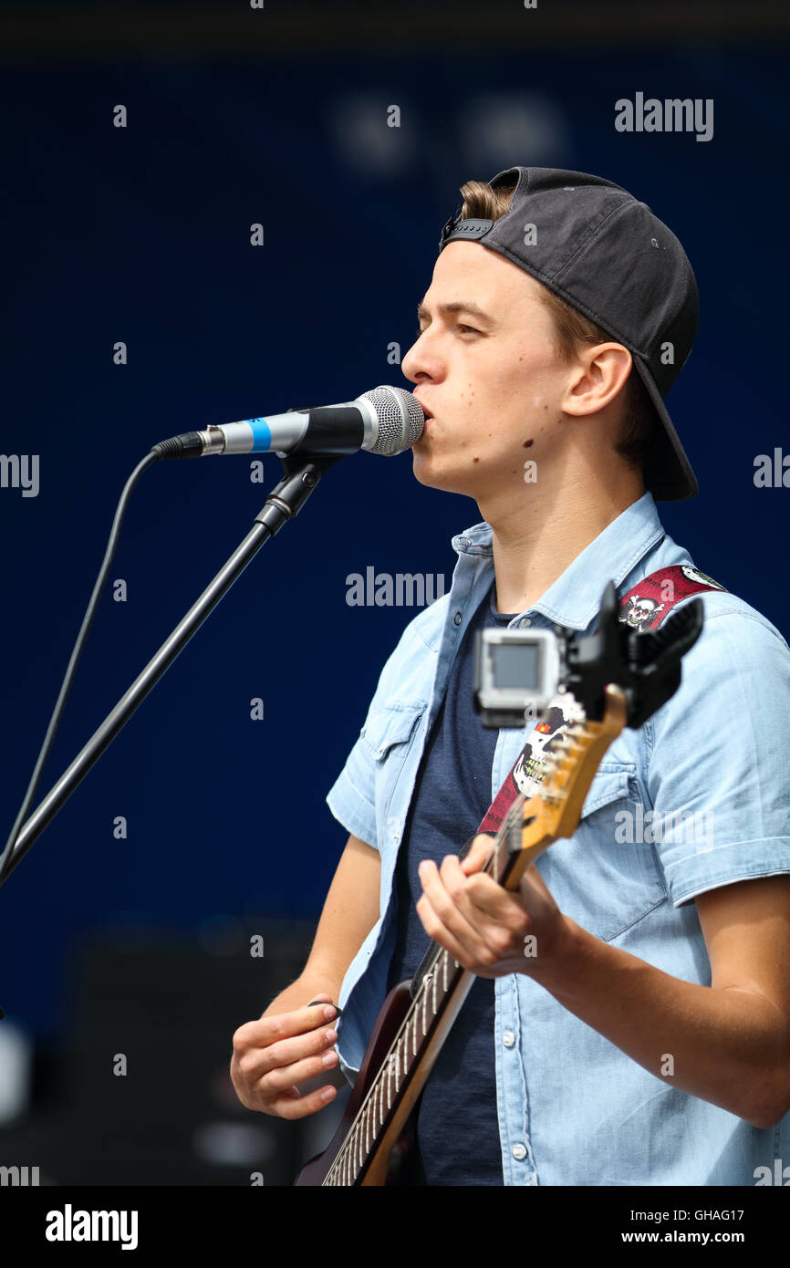 Musicians on stage at an open air county festival, the South Glos Show