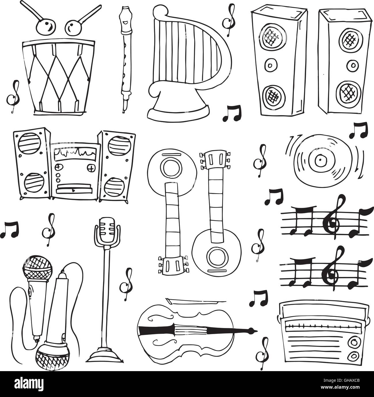 Hand draw music theme doodles Stock Vector