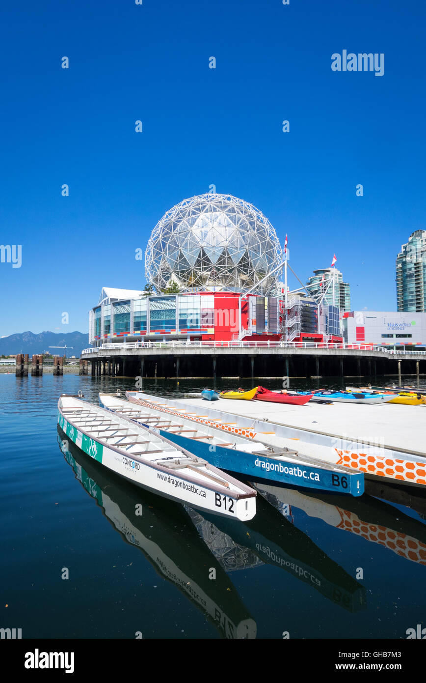 A view of Science World at Telus World of Science, a spectacular science centre on False Creek in Vancouver, Canada. Stock Photo