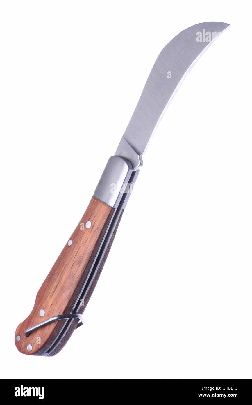 Utility knife tool closeup isolated on white background Stock Photo