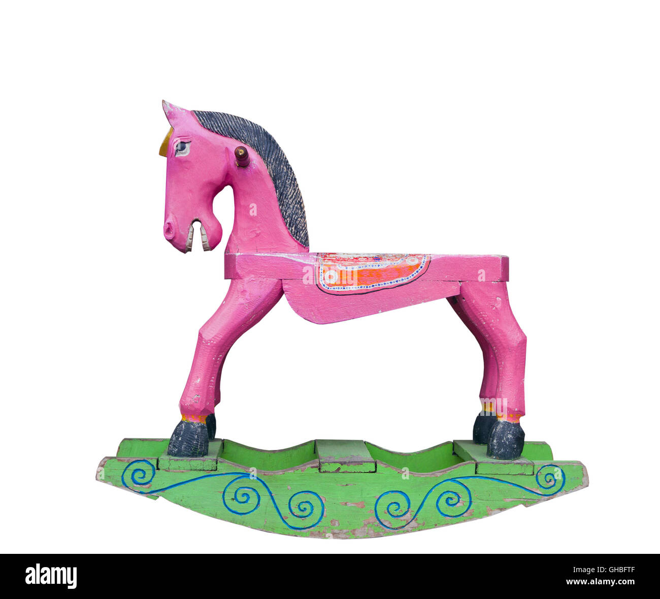 pink wooden rocking horse