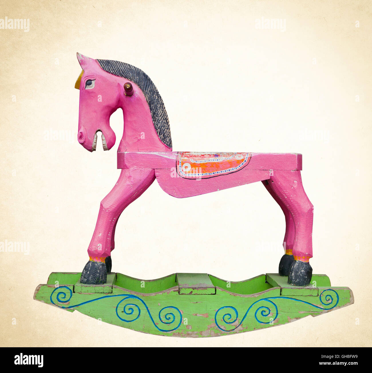 pink wooden rocking horse