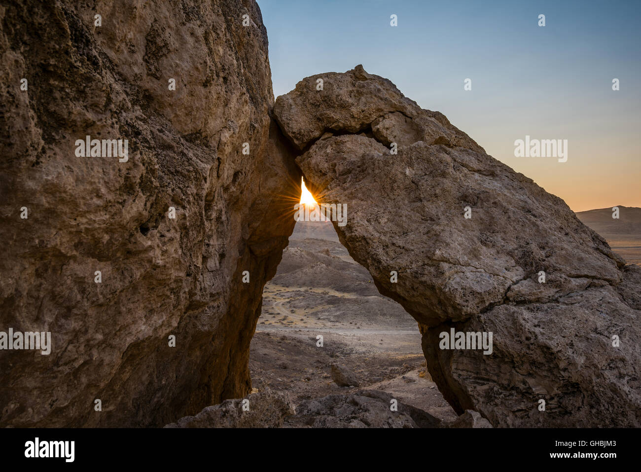 Sunset over Trona Pinnacles in California. Stock Photo