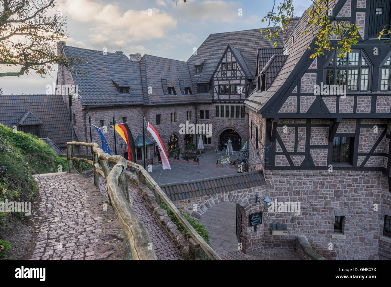 geography / travel, Germany, Thuringia, Eisenach, romanticism Hotel on the Wartburg Castle, Additional-Rights-Clearance-Info-Not-Available Stock Photo