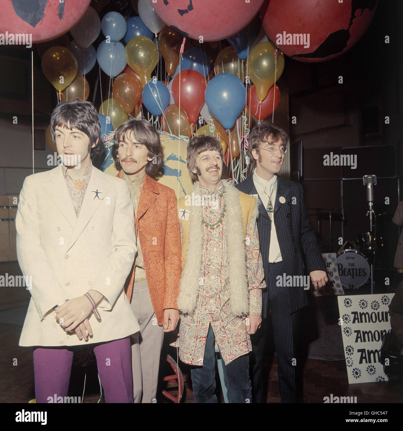 All you need is Love: The Beatles - Paul McCartney, George Harrison, Ringo Starr, John Lennon (1967) Stock Photo