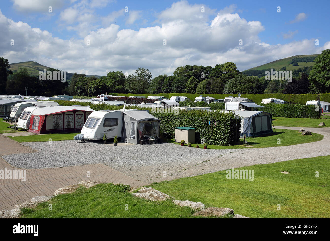 Laneside Caravan Park, just outside Hope in the Derbyshire Peak District, England, UK Stock Photo