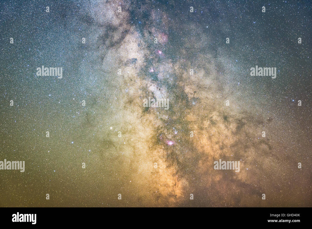 Long exposure image looking into the galactic core of our milky way galaxy, taken on the south Pembrokeshire coastline in Wales. Stock Photo