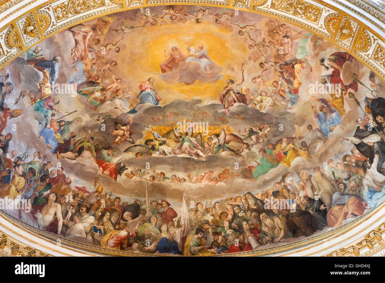 ROME, ITALY - MARCH 12, 2016: The fresco of The Glory of Heaven (1630) in main apse of church Basilica di Santi Quattro Coronati Stock Photo