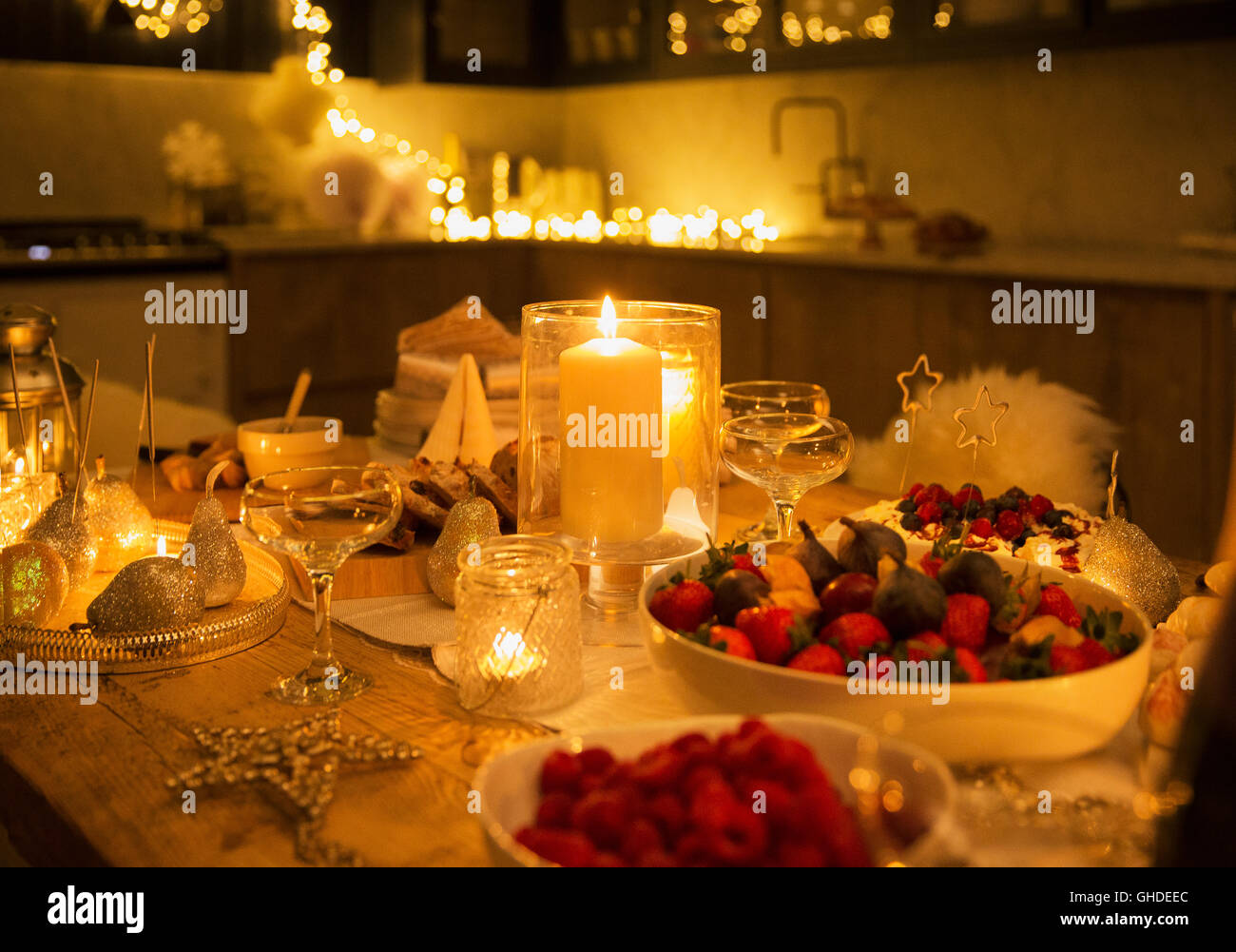 Candlelight Christmas table Stock Photo