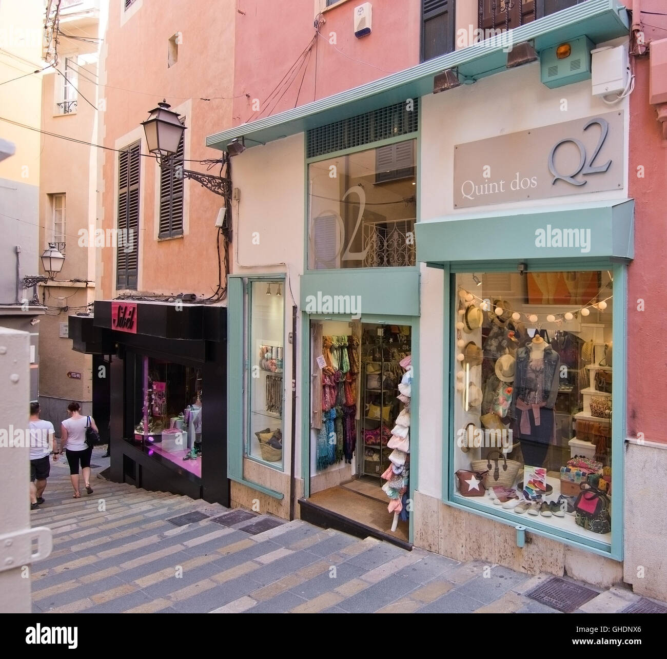 Stairs with fashion in Old Town shopping street in Palma de Mallorca
