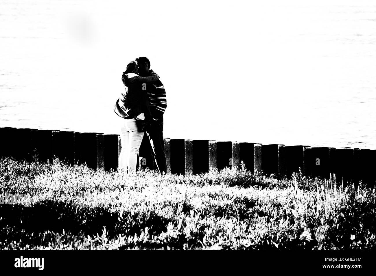 A couple kissing in black ans white Stock Photo