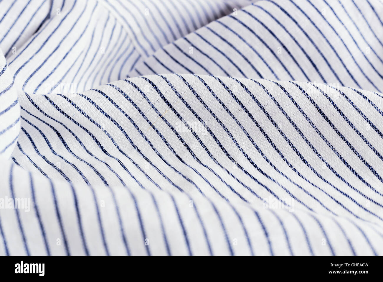 Linen fabric with white and blue stripes texture and background Stock Photo