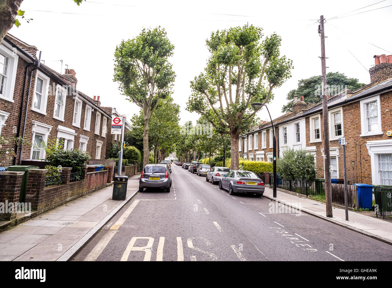 Road of Victorian houses in Peckham, South east London, England, UK