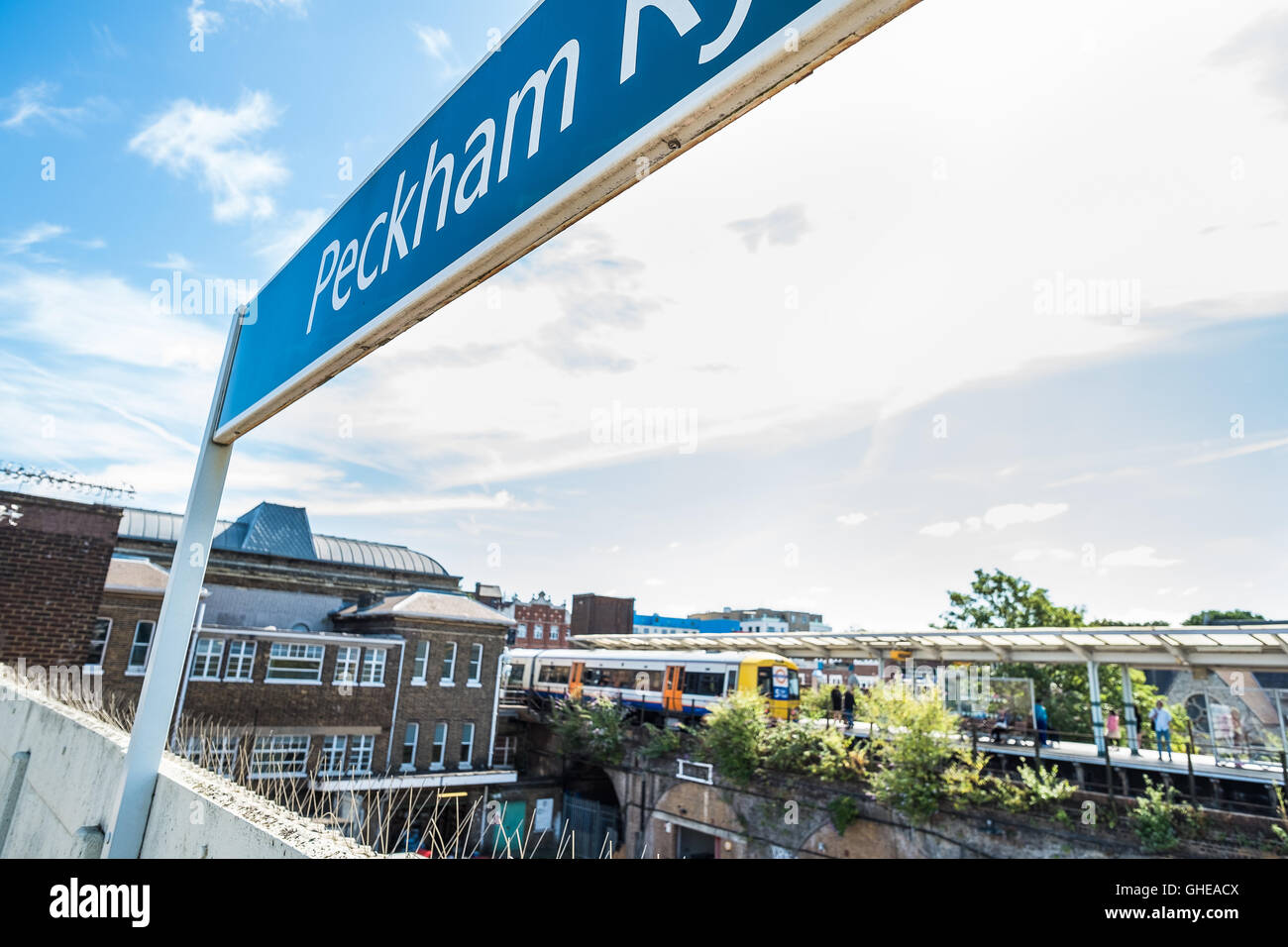Peckham Rye train station platform, overground, South East London, England, UK Stock Photo