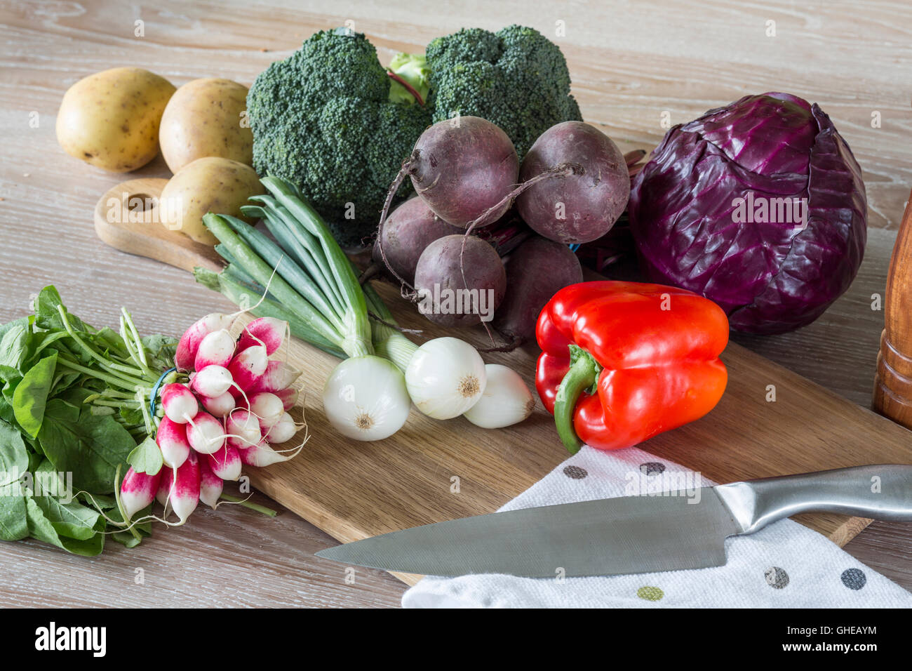 Beetroot Broccoli Red Cabbage Onions Potatoes and Red Pepper Radish