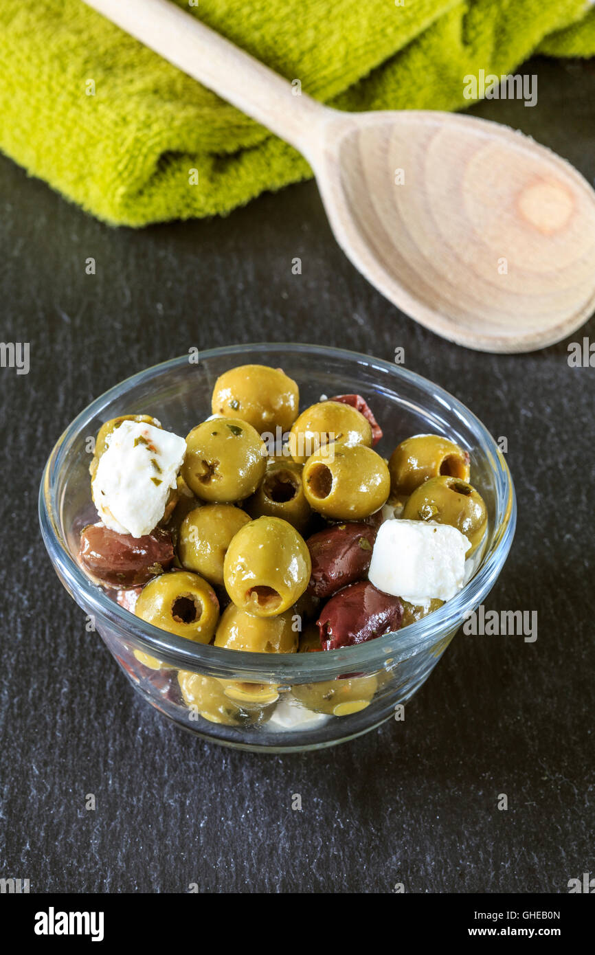 Olives and Feta Cheese, antipasti, appetizer Stock Photo Alamy