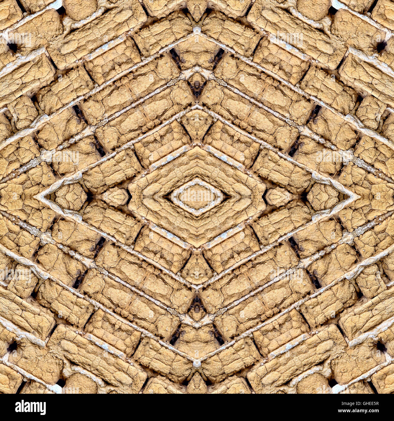 Seamless abstract architecture design for background, wallpaper, print or any use based on rustic wall of raw adobe bricks. Stock Photo