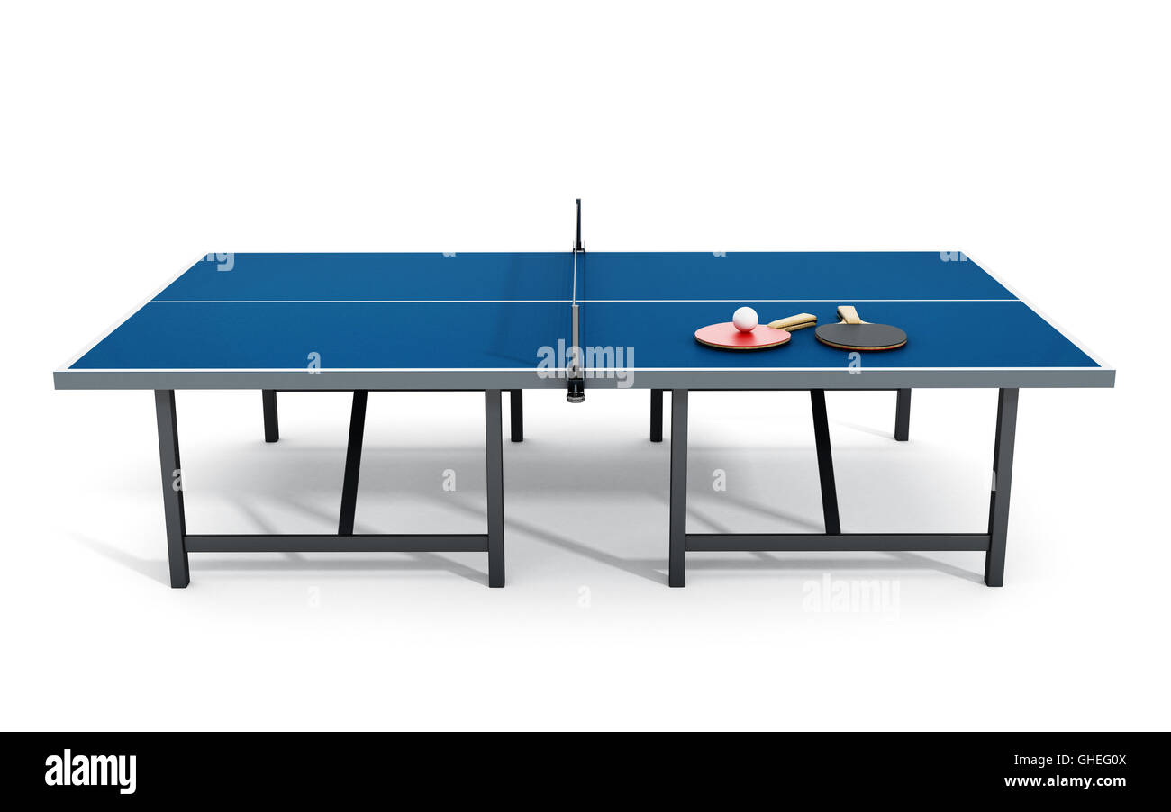 Ping pong table, rackets and ball. 3D illustration Stock Photo