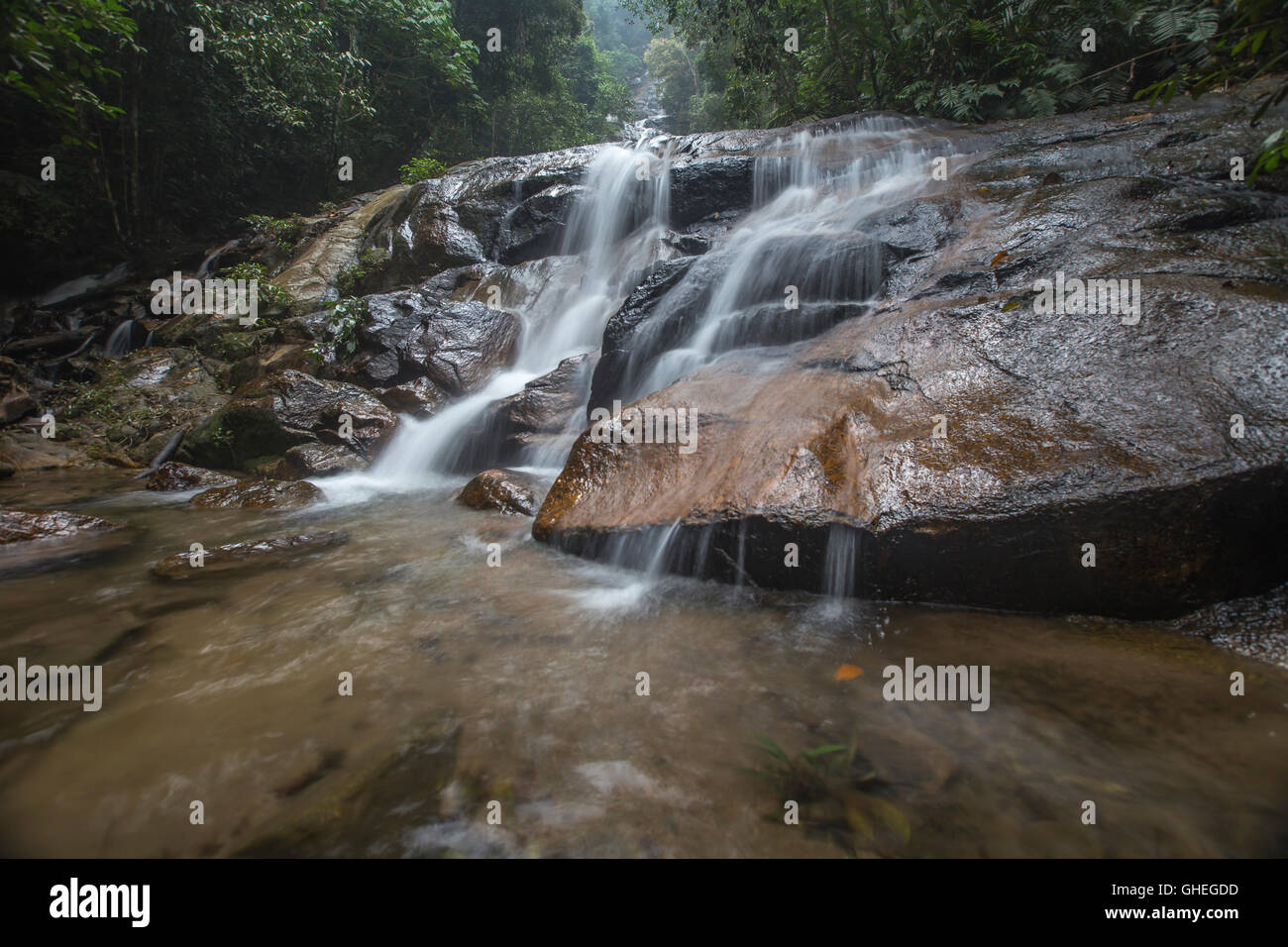 Nature beauty of rain forest waterfalls. Stock Photo