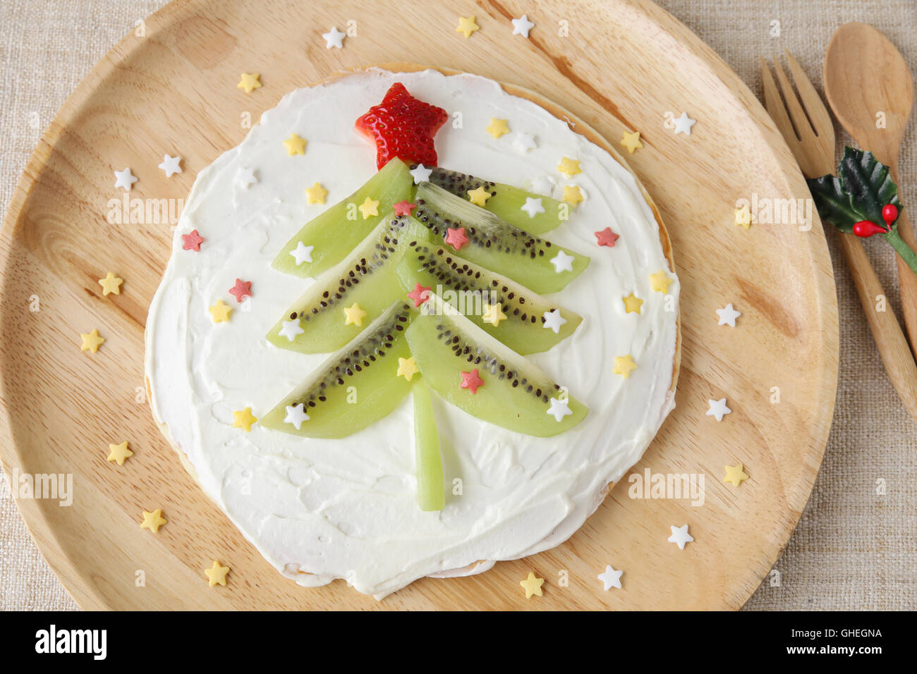 Fun homemade christmas tree pancake breakfast for kids Stock Photo