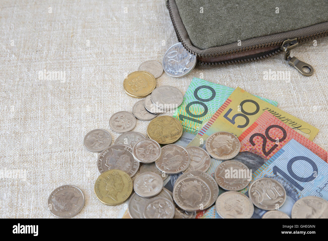 Australian money, AUD with small money pouch Stock Photo Alamy