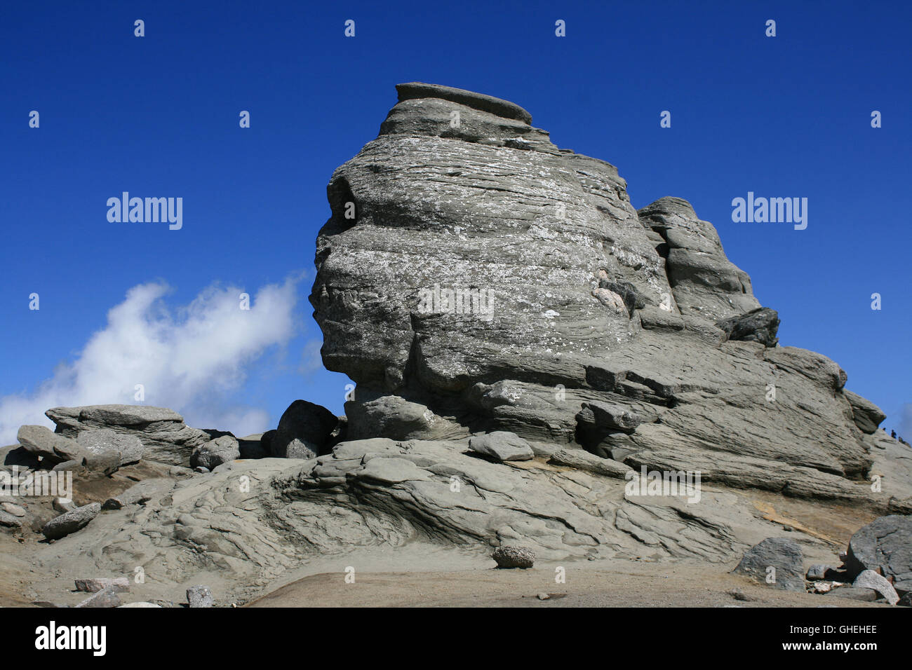 Sphinx - a symbol of the Carpathian mountains rock formation Stock Photo