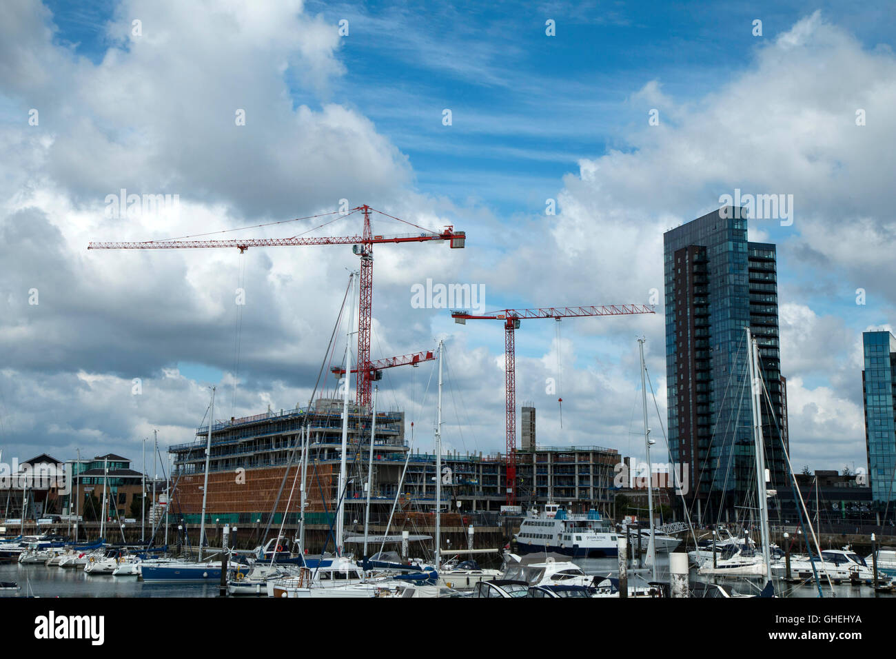 Ocean Village, Southampton. Marina with construction works in the ...