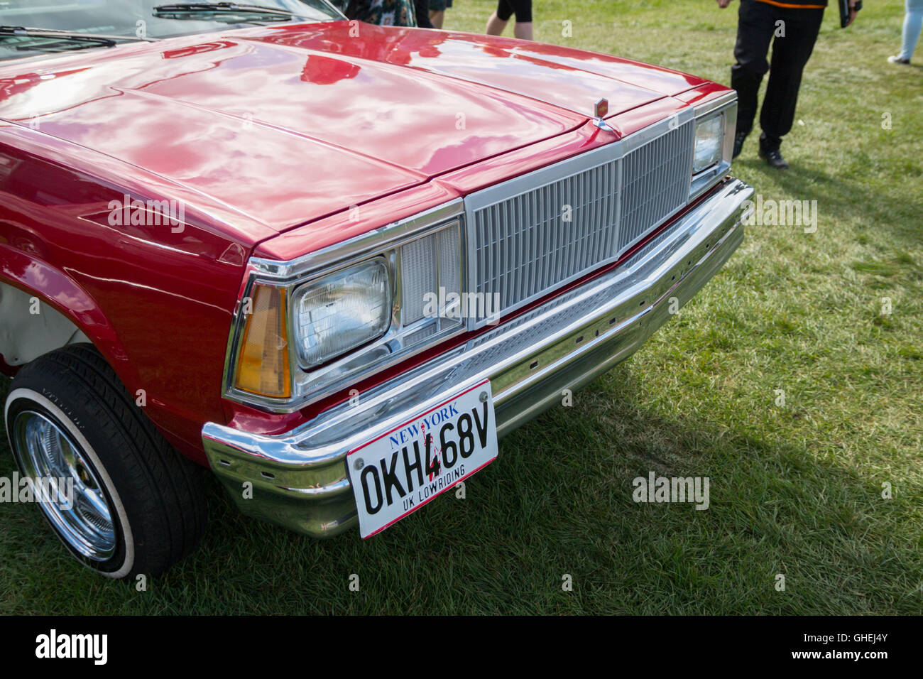 classic red American Cadillac at car show Stock Photo