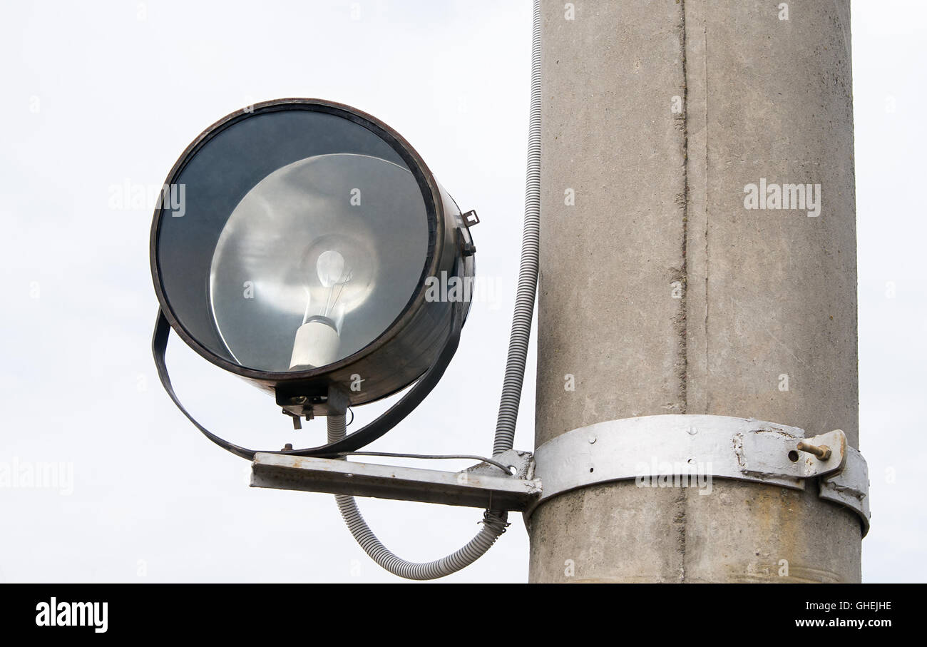 Old spotlight on pole Stock Photo Alamy