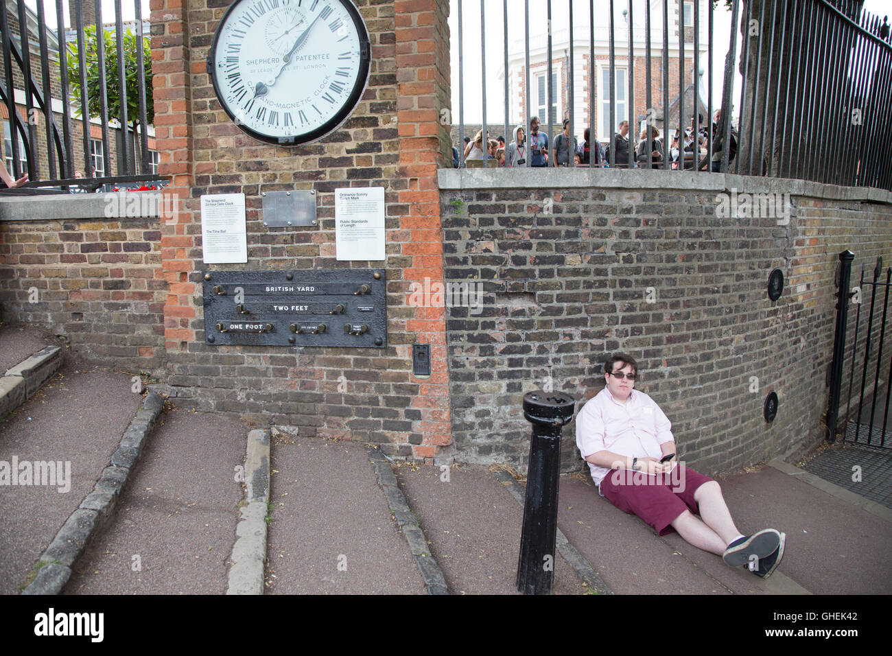 Royal Observatory Greenwich with Prime Meridian of the World and Greenwich Mean Time (GMT). Stock Photo