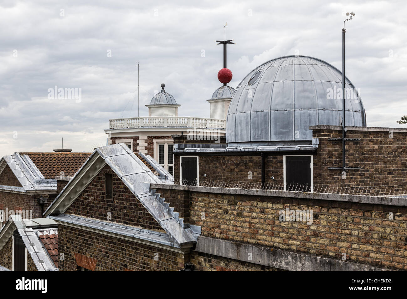 Royal Observatory Greenwich with Prime Meridian of the World and Greenwich Mean Time (GMT). Stock Photo