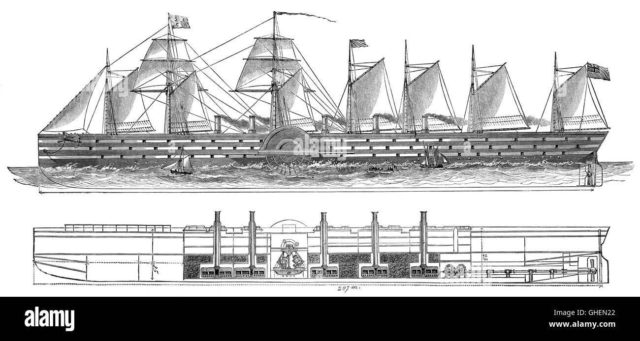 Sectional plan of SS Great Eastern, an iron sailing steam, 19th century Stock Photo