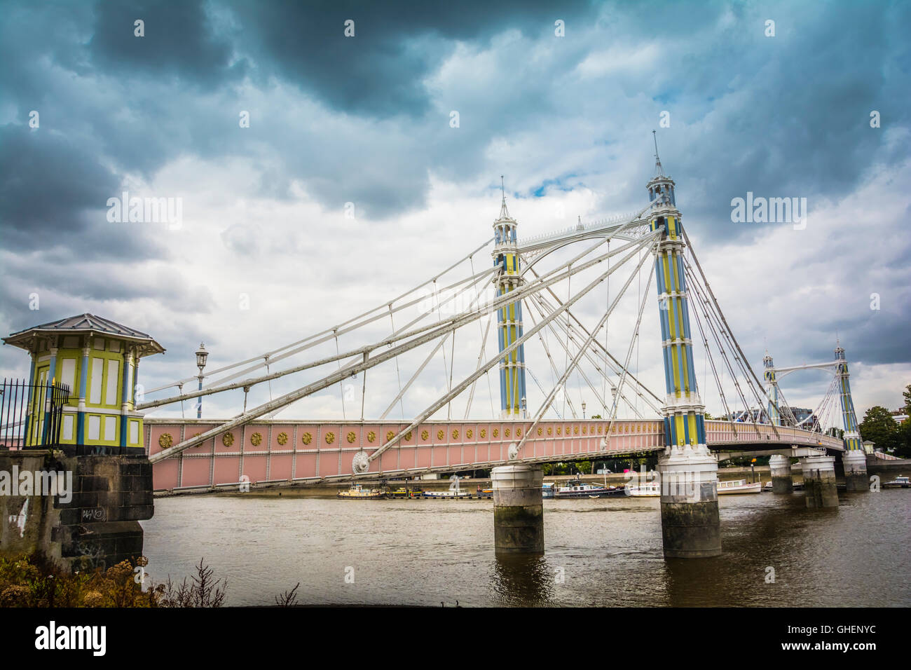A colourful Albert Bridge, Chelsea, London, England, UK Stock Photo