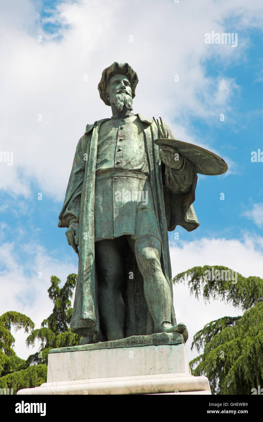 Cremona - The memorial of painter Alessandro Bonvicino - Moretto (1498 - 1554) by Domenico Ghidoni (1893). Stock Photo