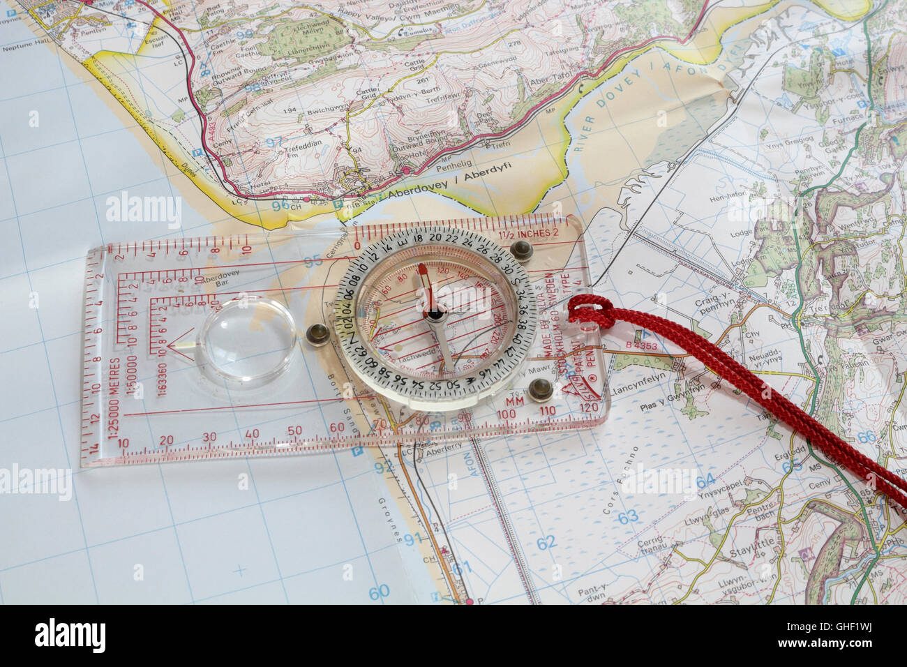 Compass and ordnance survey map Stock Photo Alamy