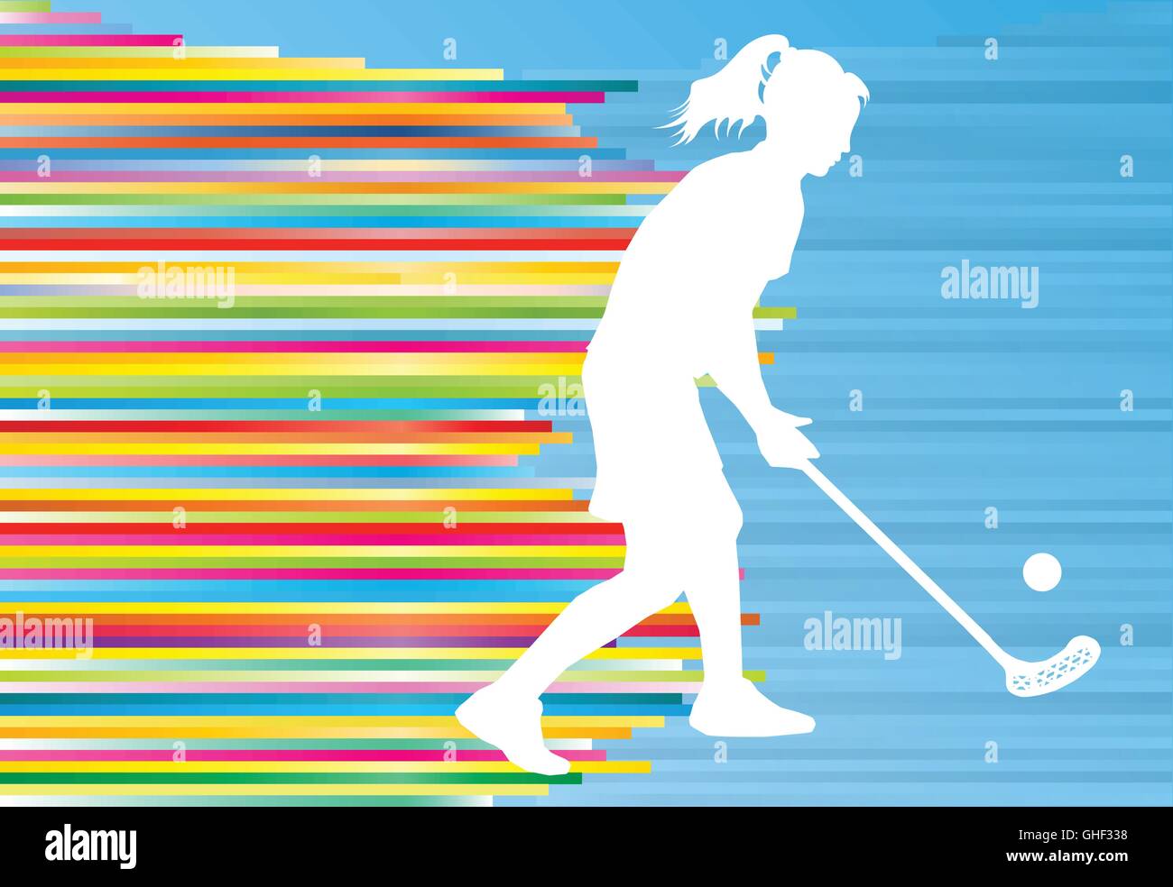 Floorball player woman silhouette hockey with stick and ball illustration vector colorful