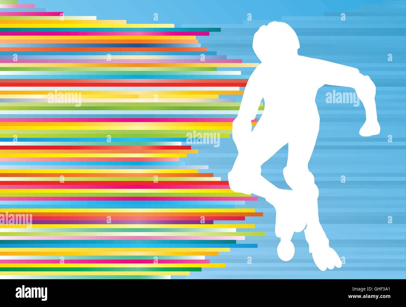 Boy driving roller skates abstract vector background illustration Stock Vector