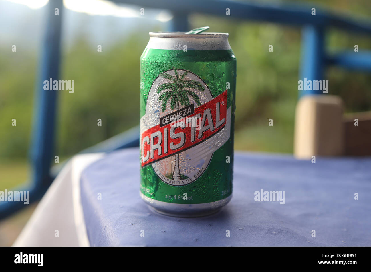 Cold Can Of Cuban Beer Sitting On A Table At A Restaurant In Vi ales