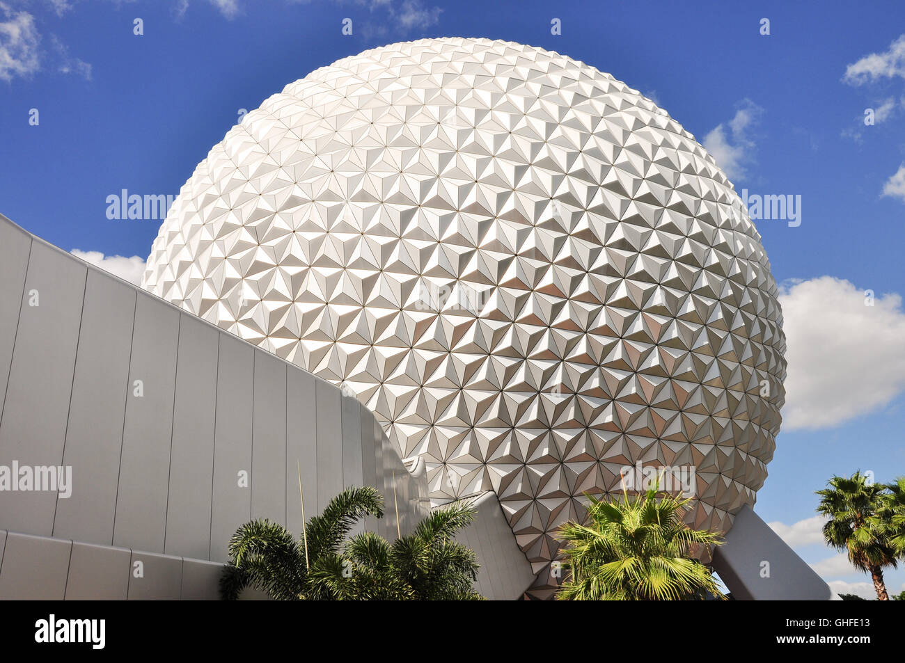 Spaceship Earth is the symbolic structure of Epcot, a theme park within The Disney World Resort in Orlando, Florida. Stock Photo